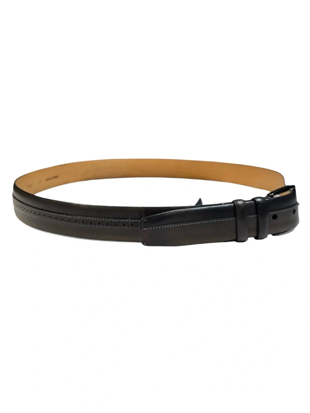 Mezlan Two-Tone Brogue Leather Men's Dress Belt Gray Black Gunmetal Spain 40